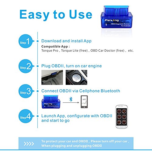 Panlong Bluetooth OBD2 OBDII Car Diagnostic Scanner Code Reader Check Engine Light for Android - Compatible with Torque Pro