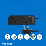 PRO ELEC PELB1989 2-Gang Extension Lead Surge Protection 1m Black view 2