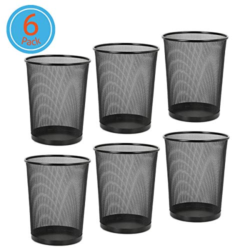 DESIGNA Round Waste Basket, Mesh Office Desk Trash Cans Wire, 4.5 Gal,11-11/16 Diameter x 14-1/16 H Black, 6-PACK