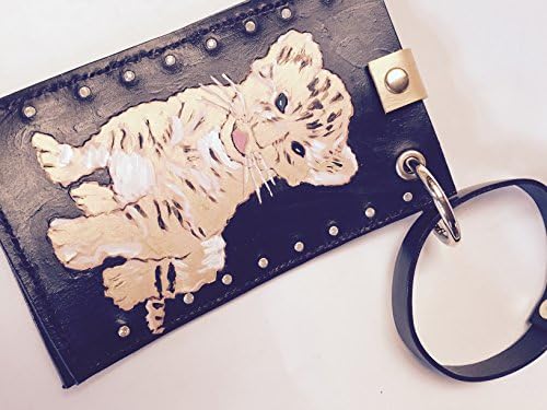 Handmade cell phone case with lion cub photo, swarovski crystal rivets and removable snap on or off handle