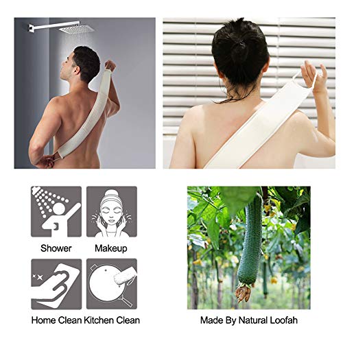Back Scrubber, for Women Men Body Shower Long Handle with Loofah Natural Material Design 3.94 ✖ 31.5 inch (Beige)