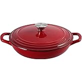Flavehc Braiser Enameled Cast Iron Braiser 3 qt Braiser Pan with Lid Red Shallow Cast Iron Casserole Braiser Pan with Handels