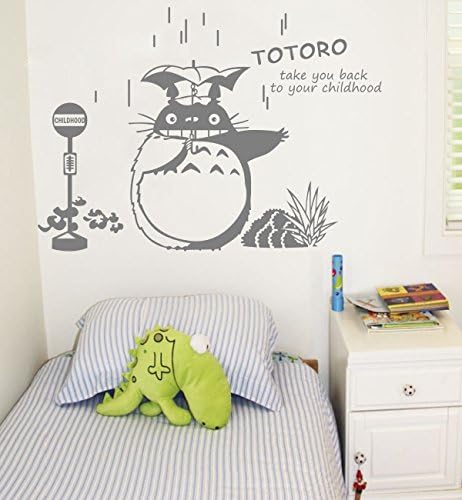 Cheery Totoro in rain wall sticker baby nursery wall art decor (100x64cm) my neighbor totoro wall mural removable vinyl (GRAY)