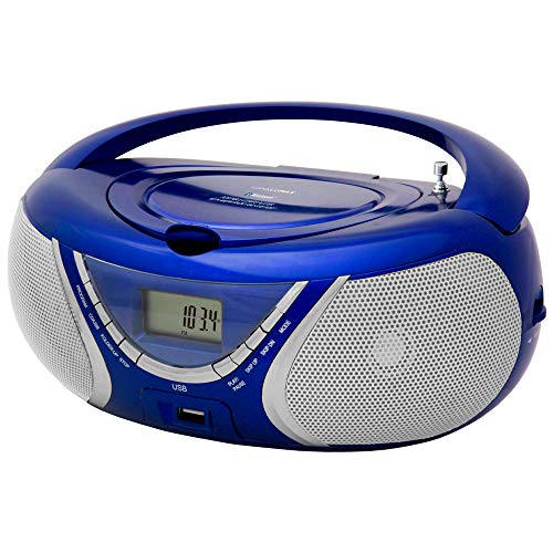 HANNLOMAX HX-321CD3 Portable CD/MP3 Boombox, AM/FM Radio, Bluetooth, USB Port for MP3 Playback, Aux-in (Blue)