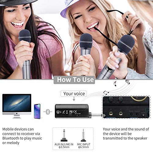Wireless Microphone Karaoke System - Kithouse Handheld Microphone Wireless Professional Singing Mic Transmitter & Receiver Set - Vocal Dynamic Stage Microphone - Also For Bus/Car FM Audio, K380F