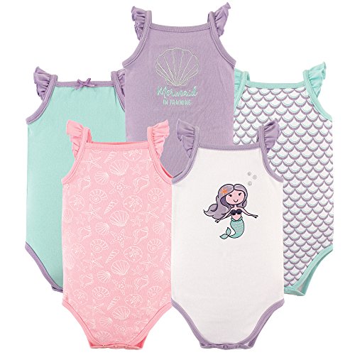 Hudson Baby Baby Sleeveless Bodysuits, 5 Pack, Mermaid, 3-6 Months