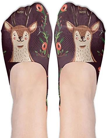 Womens Non Slip No Show Socks Lovely Deer Athletic Novelty Fashion
