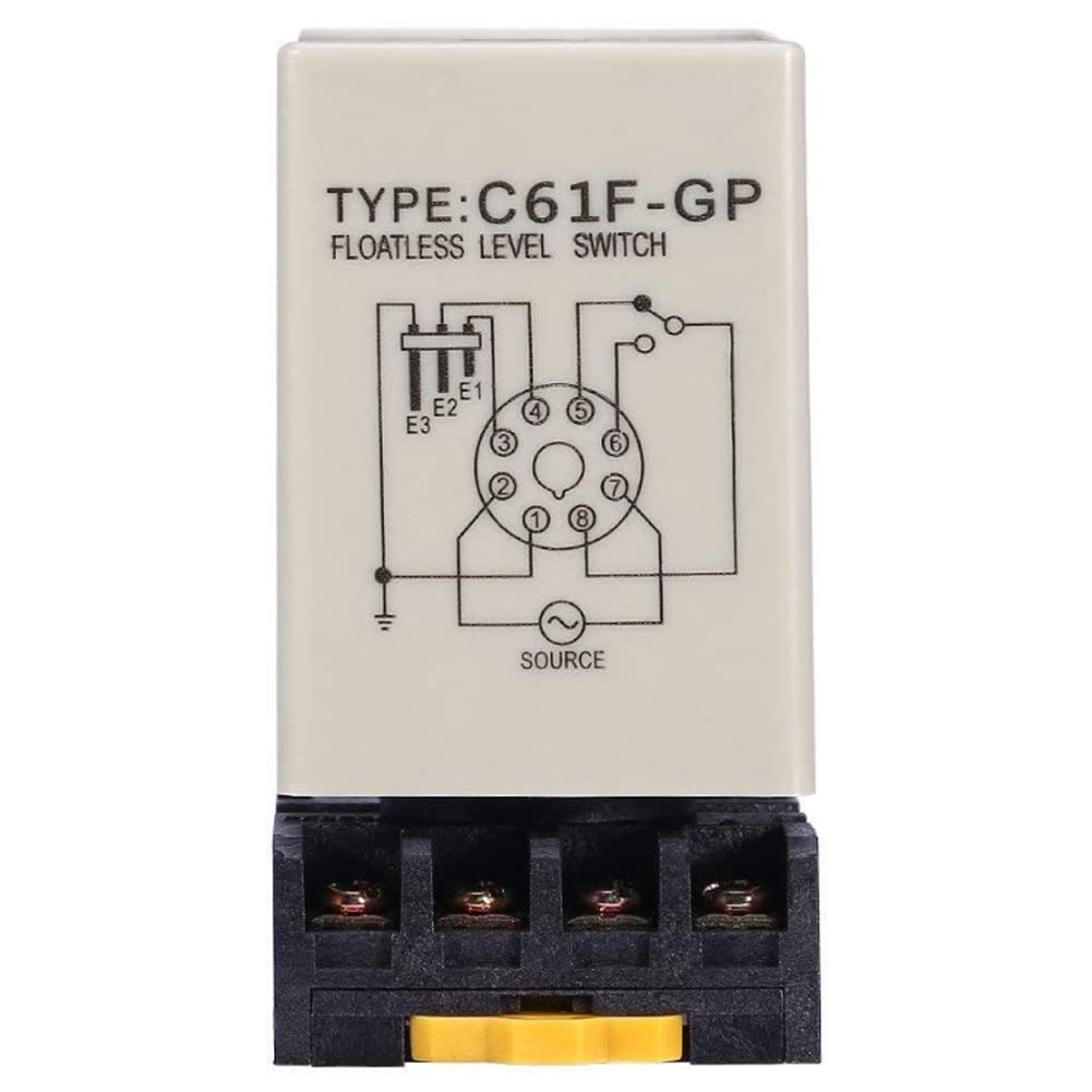 Floatless Level Switch, C61F-GP AC220V 50/60HZ Liquid Water Level Sensor Float Switch Level Transmitter, Water Level Control Relay with Base for Water Industry
