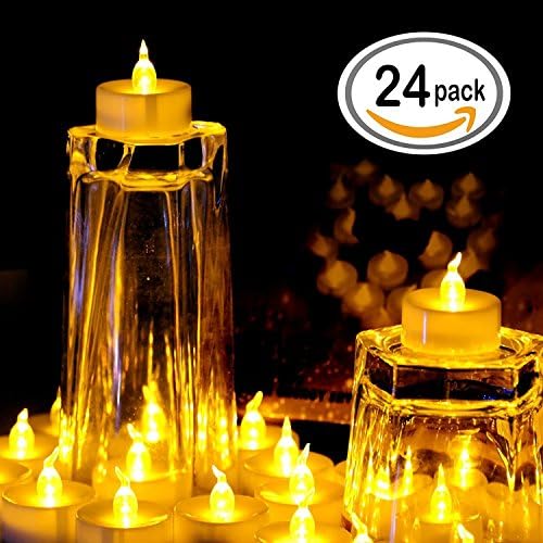 LED Tea Light, 24 Pack Flameless Flickering Battery Operated Tea Candle, Small Outdoor Amber Yellow Flickering Bulb For Party, Wedding, Holiday, Halloween Decor By Lemon Hour