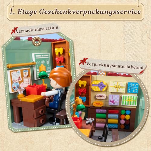 PANTASY Geschenkeladen Clamping Building Blocks Set for Adults, Motorised European Fairy Tale House with Carousel, Ferris Wheel, Hinged Back Panel and Detailed Interior, Modular Building Display