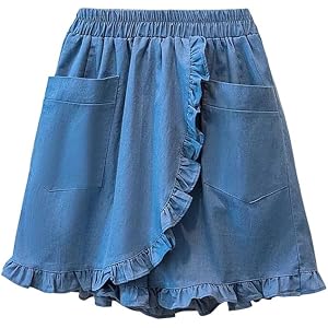 Women's Retro Ruffle Denim Shorts, High Waist Solid Color Pockets Loose Fit Versatile Casual Short Pants