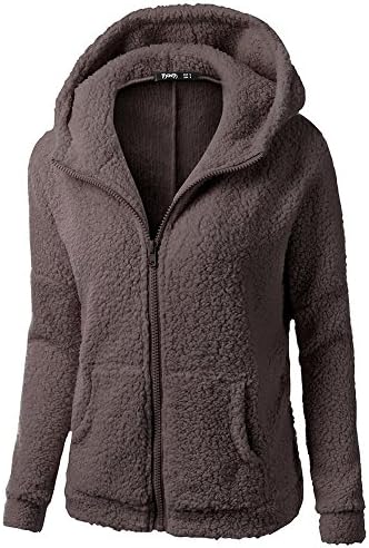 Women Winter Coat Hooded Sweater Coat Warm Wool Zipper Overcoat Cotton Sweatshirt Outwear Blouse Tops