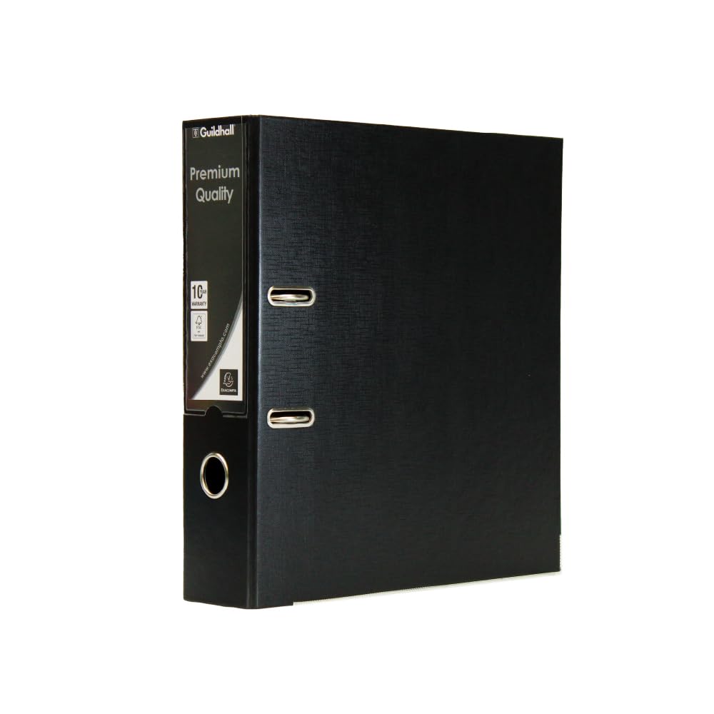 Exacompta - Ref 222/2000Z - Guildhall - A4 Lever Arch File, 70mm Spine, 75mm Rings, 650 Sheet Capacity, 2 Ring, Label Holder on Spine, Finger Hole for Easy Retrieval - Black