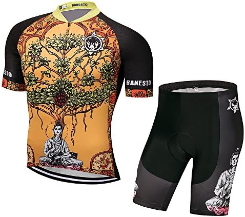 Men's Short Sleeves Cycling Jersey Set Bike Jersey Suit Cycling Shirt Bib Shorts With 3D Gel Padded (Orange, XXXL)