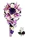 Angel Isabella Cascade Bouquet and Boutonniere - Purple Lavender White Artificial Flower Arrangement