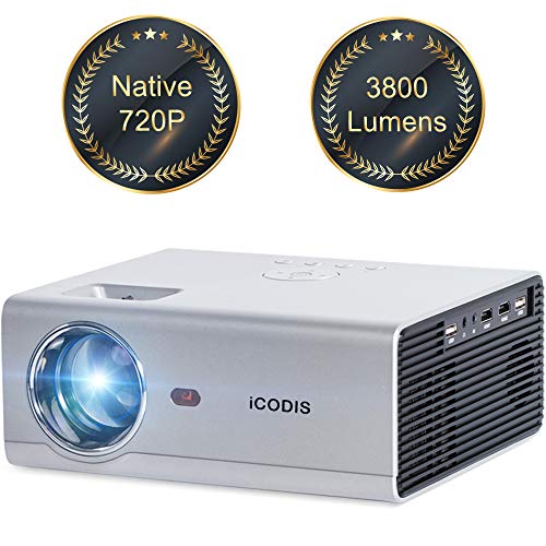 iCODIS T400 Mini Projector 3800 Lumens, 720P Native Resolution, Full HD 1080P Supported, Compatible with Smartphone/ Tablet/ PS4/ PC /HDMI / USB / VGA / AV