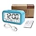 WinFong Alarm Clock, Backlight LCD Digital Alarm Clock with 3 Alarms Thermometer Calendar Large Display Smart Nightlight Soft Light Snooze, Battery Operated with USB Charger (Blue)