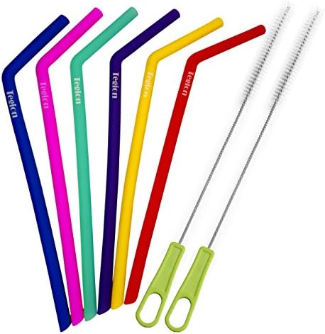 30 OZ Yeti Tumbler Straws, Most Rigid Silicone Straws 6 Set-Between Extra Wide &amp;Standard Size Straws- For 20 30 oz Yeti Rtic Ozark 24 oz Tervis Tumblers+2 Brushes+1 Storage Pouch-Reusable Extra Long