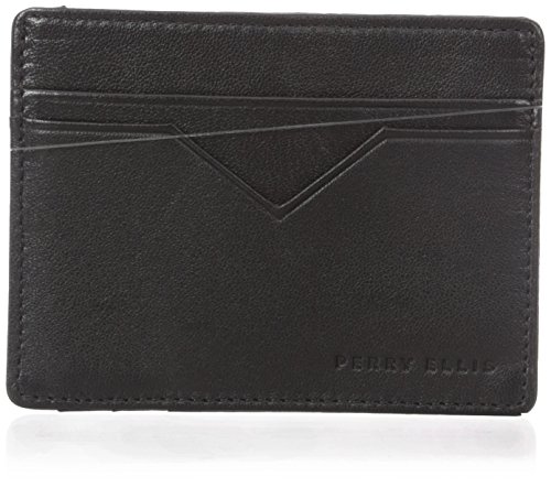 Perry Ellis Men's Perry Ellis Portfolio Card Holder With A Sliver Tone Logo, Black, One Size