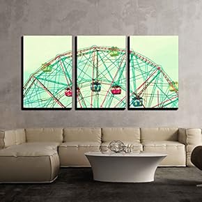 3 Piece Canvas Wall Art - Ferris Wheel - Modern Home Art Stretched and Framed Ready to Hang - 16"x24"x3 Panels
