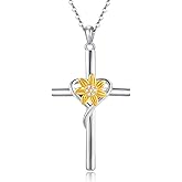 Eetaitai Sunflower Necklace for Women Sterling Silver Sunflower Cross Pendant Sunflower Heart Jewelry Graduation Gifts for Her Girlfriend Wife