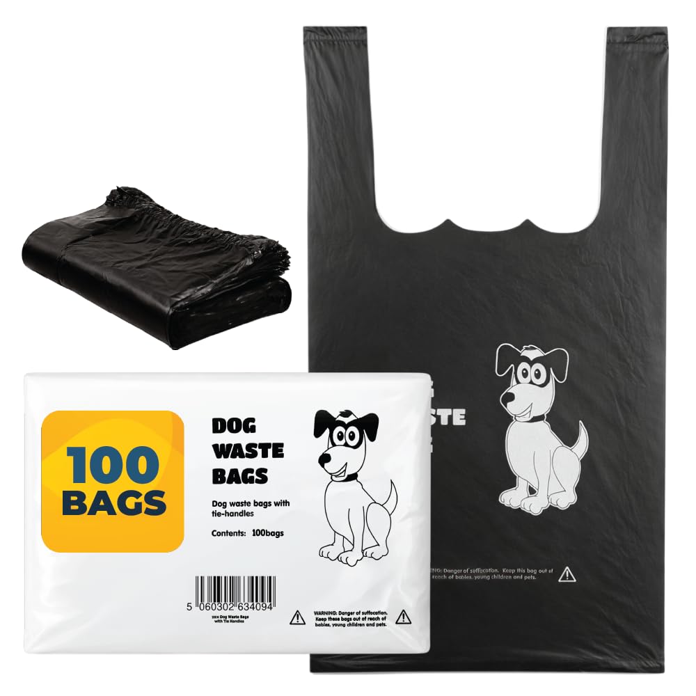 Auntie Morags 100 x Dog Poo Bags (Dog Poop Bag/Dog Waste Bags) - Black with Tie Handle