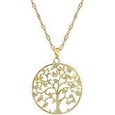 Gold Round Life of Tree Pendant Necklace for Women Surgical Stainless Steel Circle Disc Crystal Leaf Charms Link Chain Adjustable Fashion Birthday Anniversary Jewelry for Mom Grandmother 18 inch