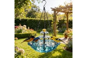 Solar Cascade Hanging Bird Bath Fountain - 9 Water Outlets for Soothing Stream Sound - Solar Powered Birdbath with 12" Large 
