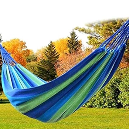 Vellex Camping Canvas Fabric Portable Garden Hammocks Striped Ultralight Outdoor Beach Swing Bed with Strong Rope
