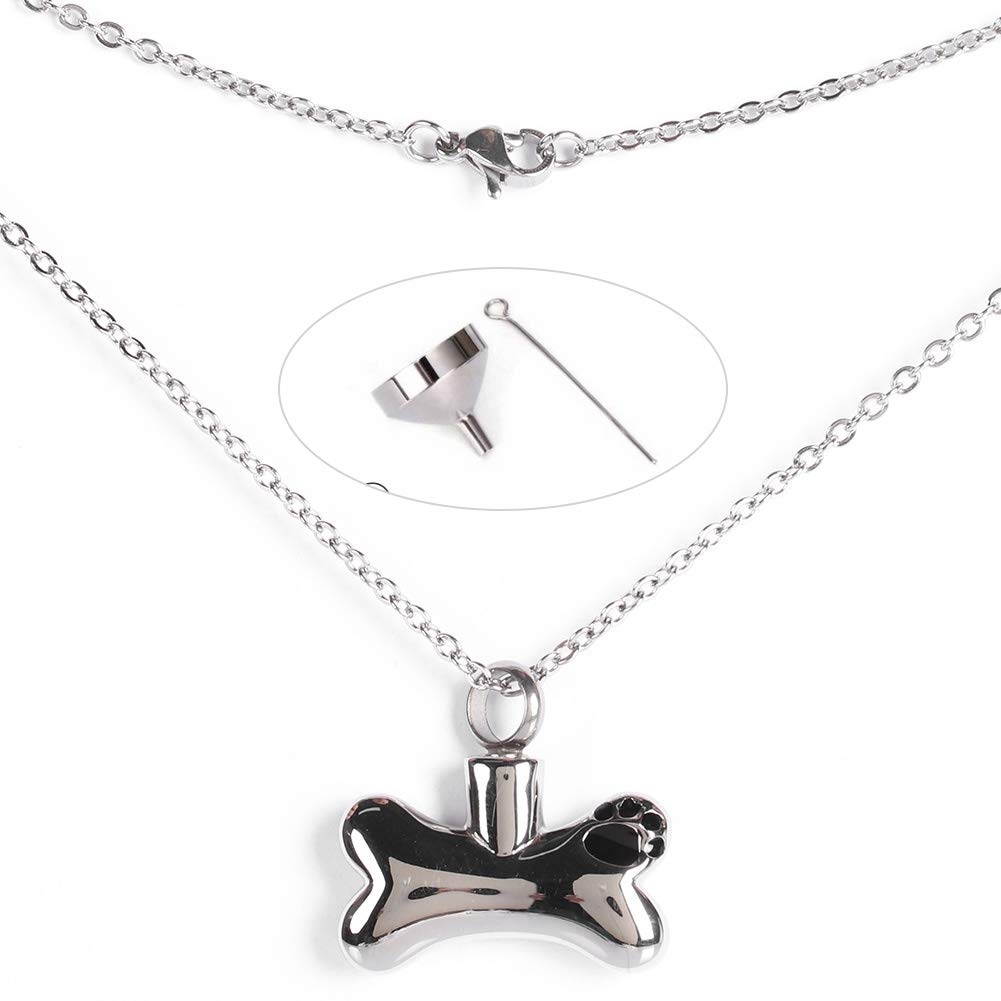 Steel Bone Pet Ash Pendant, Memorial Urn Necklace for Cremation Jewelry Keepsake Ash Necklace with Filler Kit for Dogs Cats
