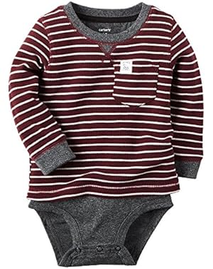 Baby Boys' Stripe Layered Pocket Thermal Bodysuit (3m, Red) …