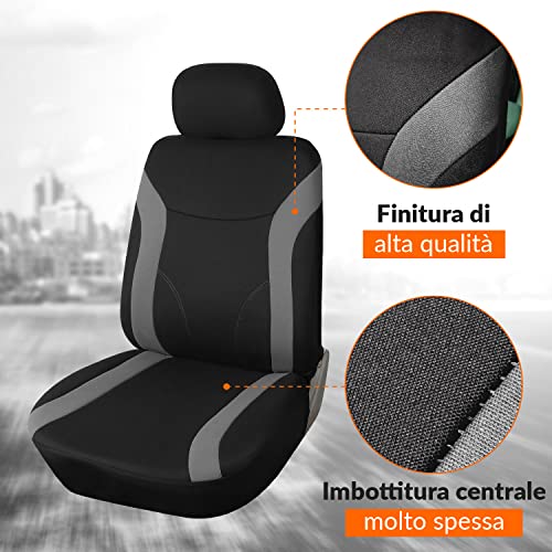 Upgrade4cars Universal Front Car Seat Covers Black Grey | Universal Seat Cover Set for Driver and Passenger | Interior Car Accessories