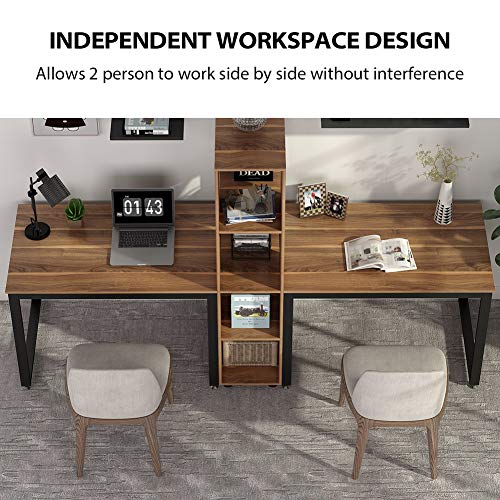 Tribesigns 91 Inches Two Person Computer Desk With Shelves Extra Large Double Workstations Office Desk With Storage For Home Office Dark Walnut Pricepulse