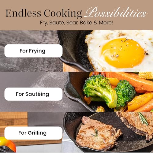 nuovva Pre-Seasoned Cast Iron Skillet Frying Pan Oven Safe Cookware for Indoor & Outdoor Use - Grill, StoveTop, Black (10inch - 25cm)