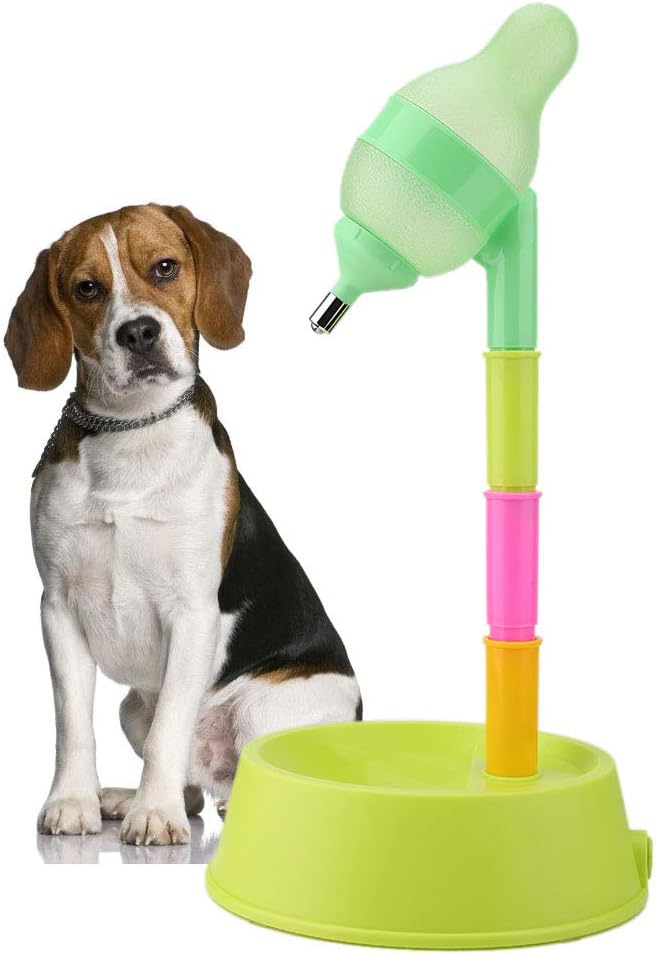 Pet Water Dispenser Pet Cat Standing Water Dispenser Cat Dog Standing Bowl Adjustable Height Water Feeder Drinking Bottle with No-drip Nozzle(Green)