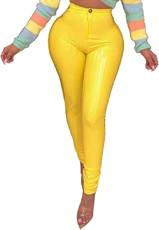 Yellow faux leather pants Clearance