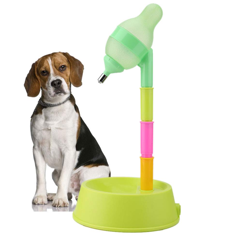 Pet Water Dispenser Pet Cat Standing Water Dispenser Cat Dog Standing Bowl Adjustable Height Water Feeder Drinking Bottle with No-drip Nozzle(Green)