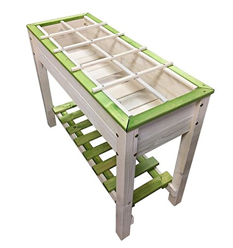 Jardín elevado de madera, blanco y verde, seguridad alta, con ...