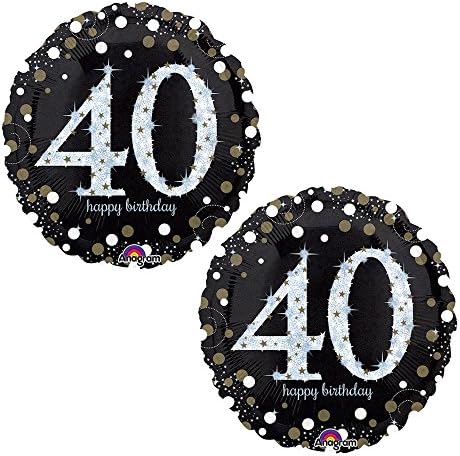 Happy 40th Birthday Party Foil 18" Balloons - Black, Gold and Silver (2 Pack)