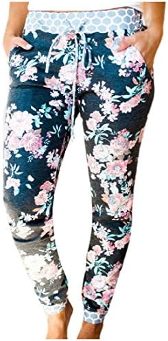 RSunshine Women's Comfy Pockets Drawstring Floral Print Straight Casual Pants As Picture L