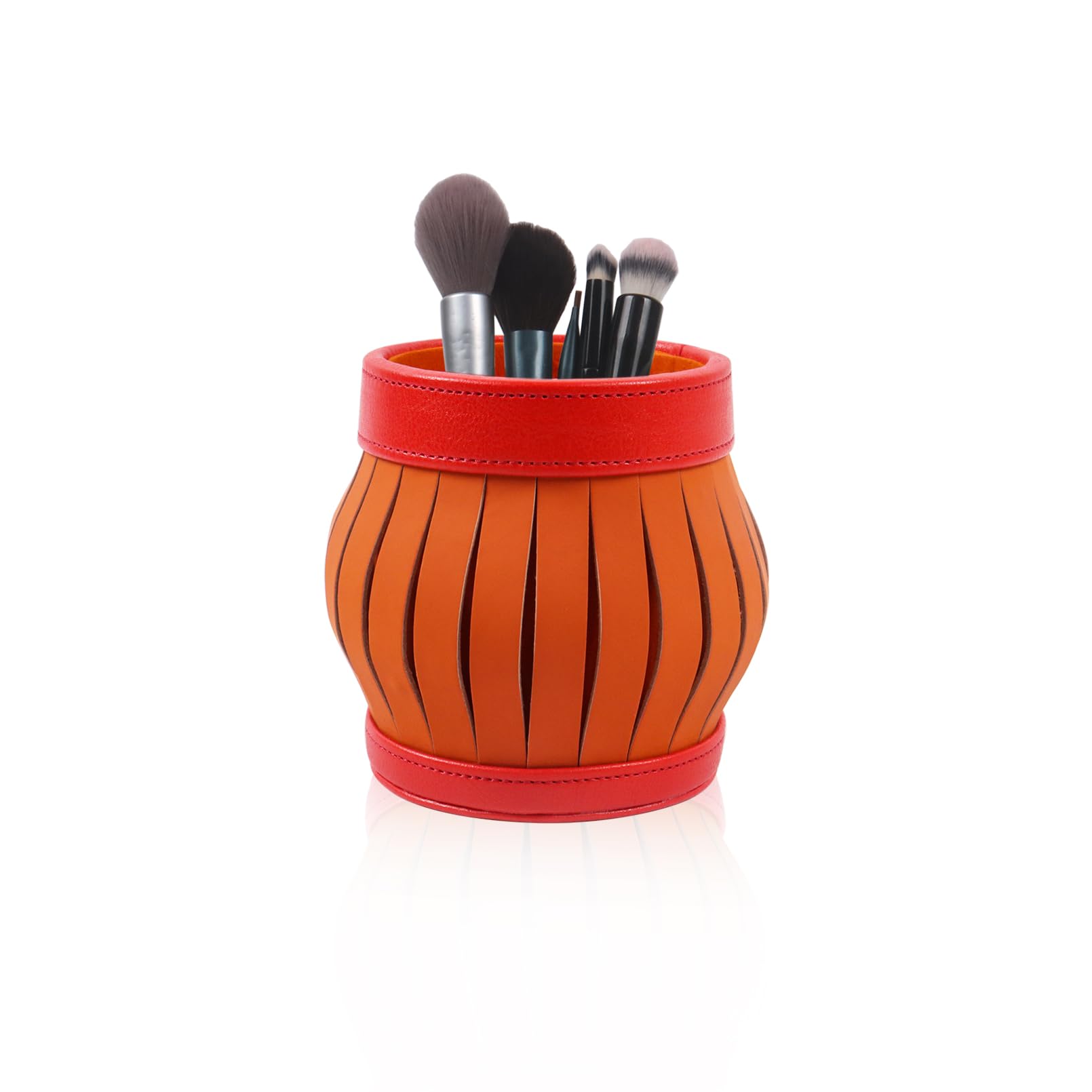 Nwvuop Makeup Brush Holder PU Leather Cosmetic Storage Organiser, Make Up Brush Organiser for Vanity Pen Pencil Holder(Red)