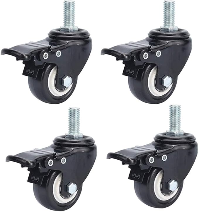Lot De 4 Roulettes Industrielles 1.5 Pouces M6x15 - Roues Caoutchouc Pivotantes Avec Tige Filetée Pour Meubles Et Chariots