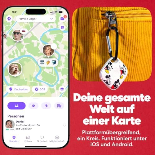 x Disney Tile - Bluetooth-Tracker, Schlüssel- und Gegenstandsfinder für Schlüssel, Taschen und mehr. Handy-Finder. iOS- & Android-kompatibel. Handy-Finder. 1er-Pack (Micky)