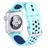 For Apple Watch Bands ,Copbis Silicone Replacement Straps and Sport Watch Wristband in two colors for Iwatch Bands (Turquoise+Blue, 42mm)
