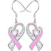Glitter Pink Ribbon Pendant Earrings Breast Awareness Jewelry for Women Breast Cancer Survivor Support Gifts