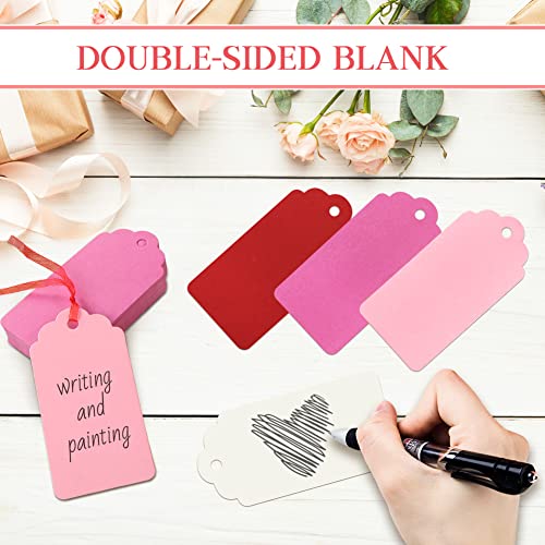 HAKACC 200 PCS Colour Gift Tags Set, Red Pink White Hanging Tags Labels with String, Heart Hole Punch for Gifts Arts and Crafts Wedding Birthday Holiday