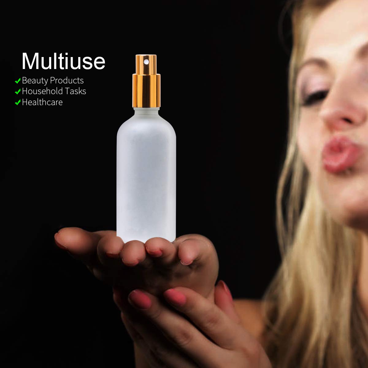 Glass Spray Bottle 3.4oz, Empty Frosted Perfume Atomizer, Fine Mist Spray,Gold Sprayer (2 PACK)