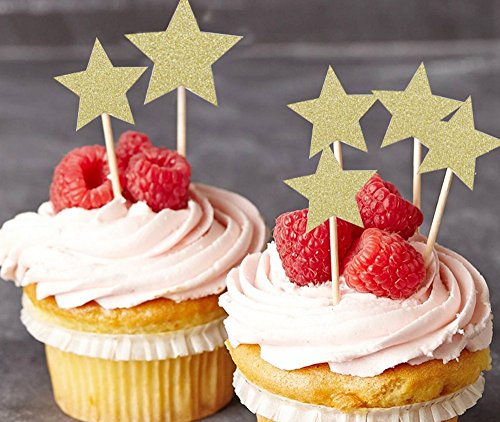 36 Pcs Twinkle Gold Star Cupcake Toppers DIY Glitter Mini Birthday Cake Snack Decorations Picks Suppliers Party Accessories for Wedding Baby Shower - Thumbnail 5