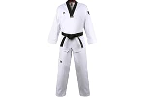 MOOTO Korea Taekwondo BS4.5 Basic Uniform White BK V-Neck MMA Martial Arts Karate Demonstration Team Gym School Academy (160 (Height : 160~169cm)(5.24~5.54ft))