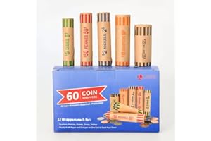 L LIKED Preformed Coin Roll Wrappers (60 Assorted) -12 Quarters, 12 Pennies, 12 Nickels 12 Dimes and 12 Dollars (60 pcs)